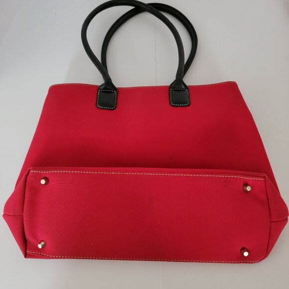 Charter Club Womens Shoulder Handbag Red Fabric Exterior Black & White Lining - Picture 7 of 12